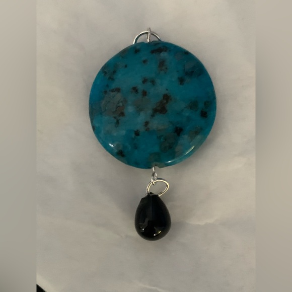 Pendant crafted from a large Blue Howlite  stone and a black dangling bead. 2.5” - Picture 1 of 2